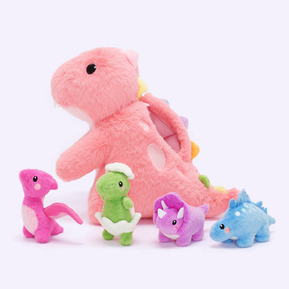 Rosa T-Rex Plüsch-Dinosaurier mit Babys und Umhängeband