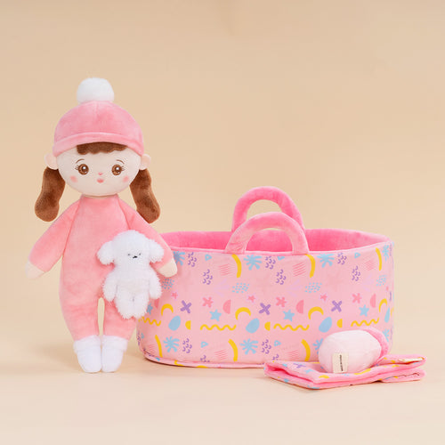 Mini Rosa Personalisierte Plüschpuppen mit Zöpfe & Geschenkset