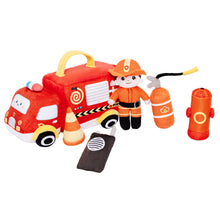 Laden Sie das Bild in den Galerie-Viewer, Personalisierte Spielset zum Ersten Plüschspielzeug der Feuerwehrleute mit Geräuschen für Babys