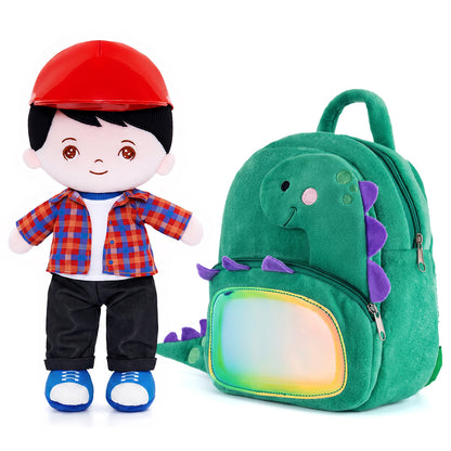 Personalisierter Plüschrucksack Grüner Dinosaurier