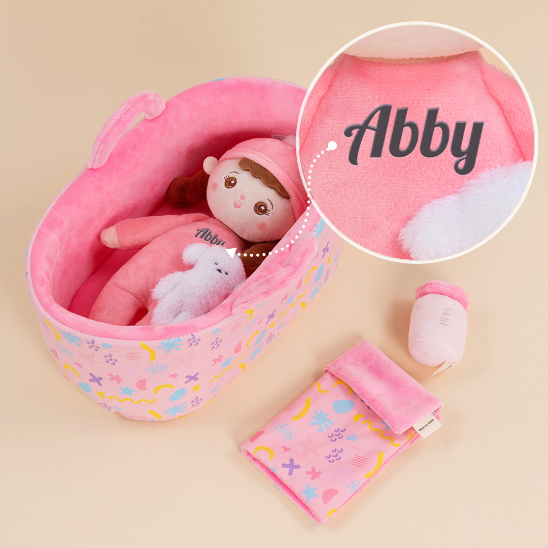 Mini Rosa Personalisierte Plüschpuppen mit Zöpfe & Geschenkset