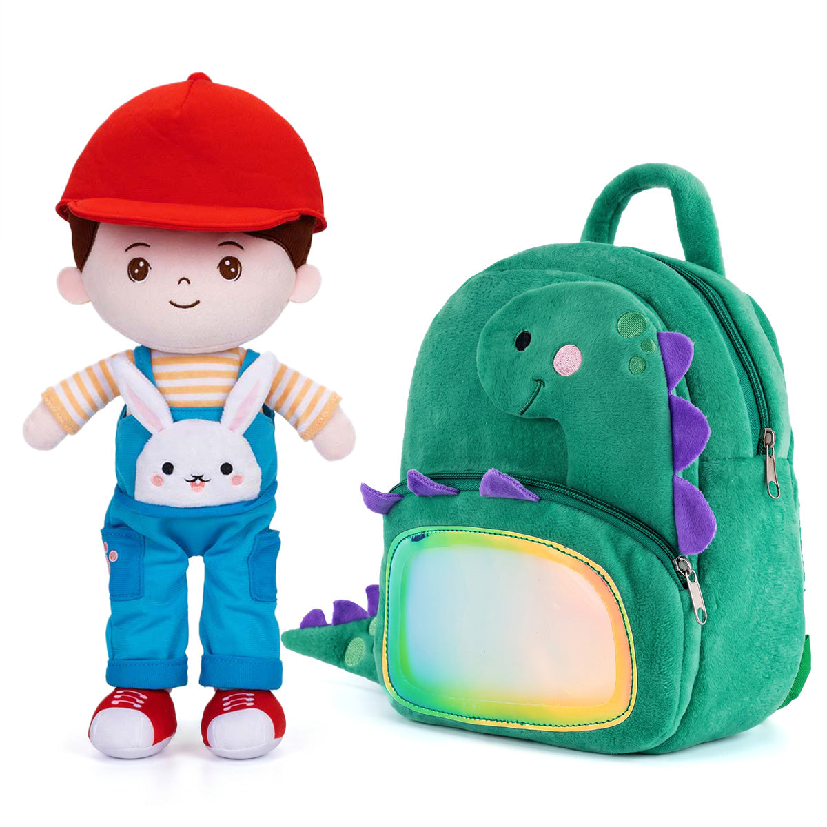 Personalisierter Plüschrucksack Grüner Dinosaurier
