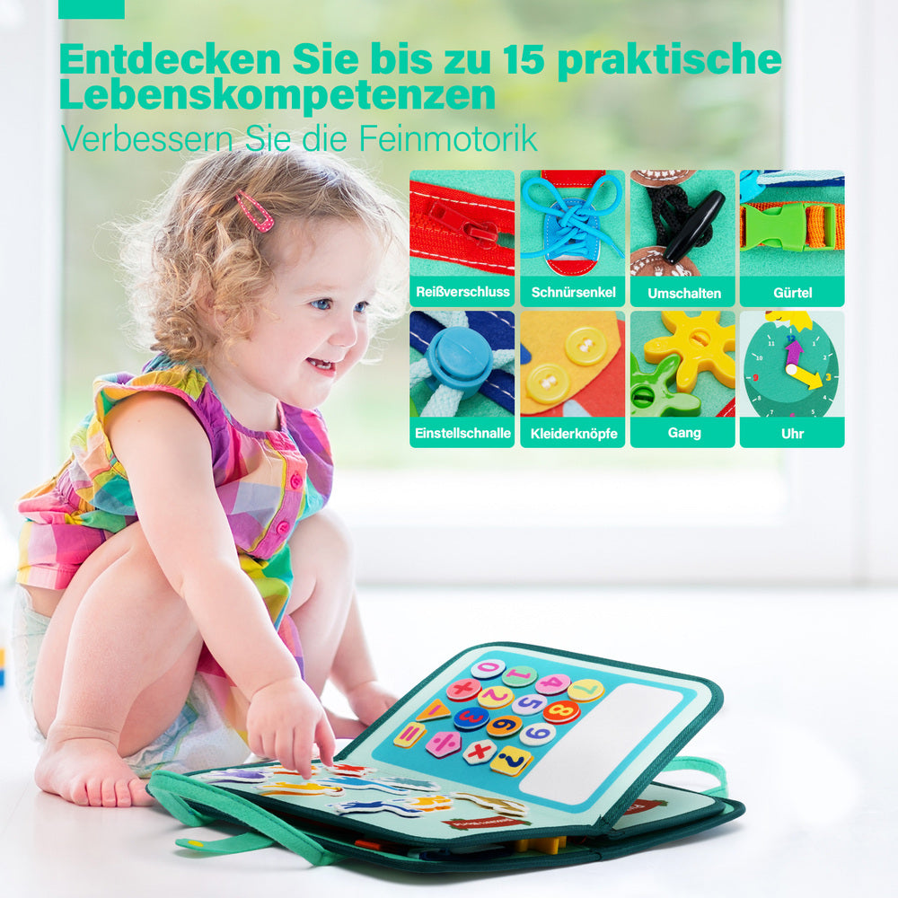 Personalisiertes Montessori Busy Board (Deutsche Ausgabe) - Sensorisches Lernspielzeug für Vorschulkinder
