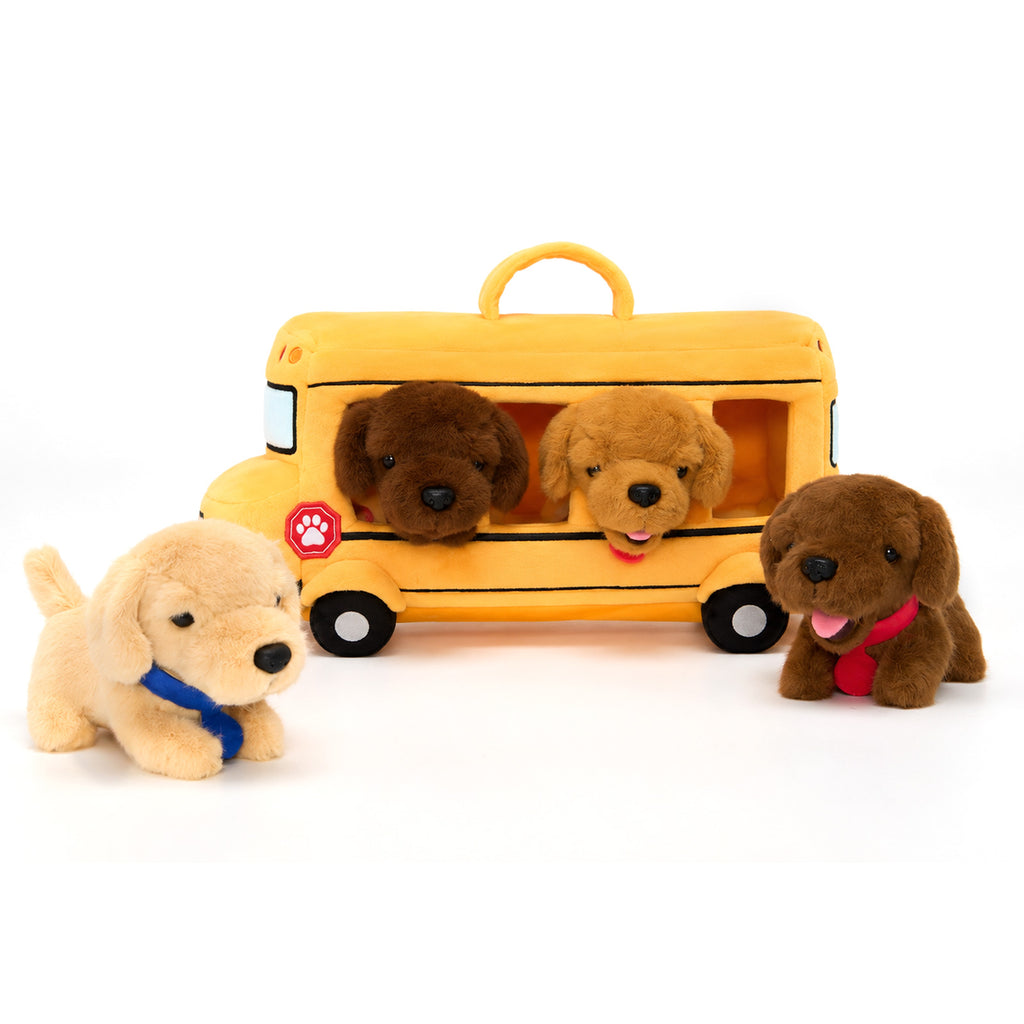 Personalisierbares Plüsch-Schulbus-Spielset mit Welpen (5-teiliges Set)