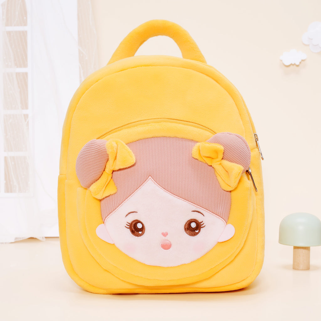 Personalisierter gelber offener Augen Plüsch Baby Mädchen Rucksack