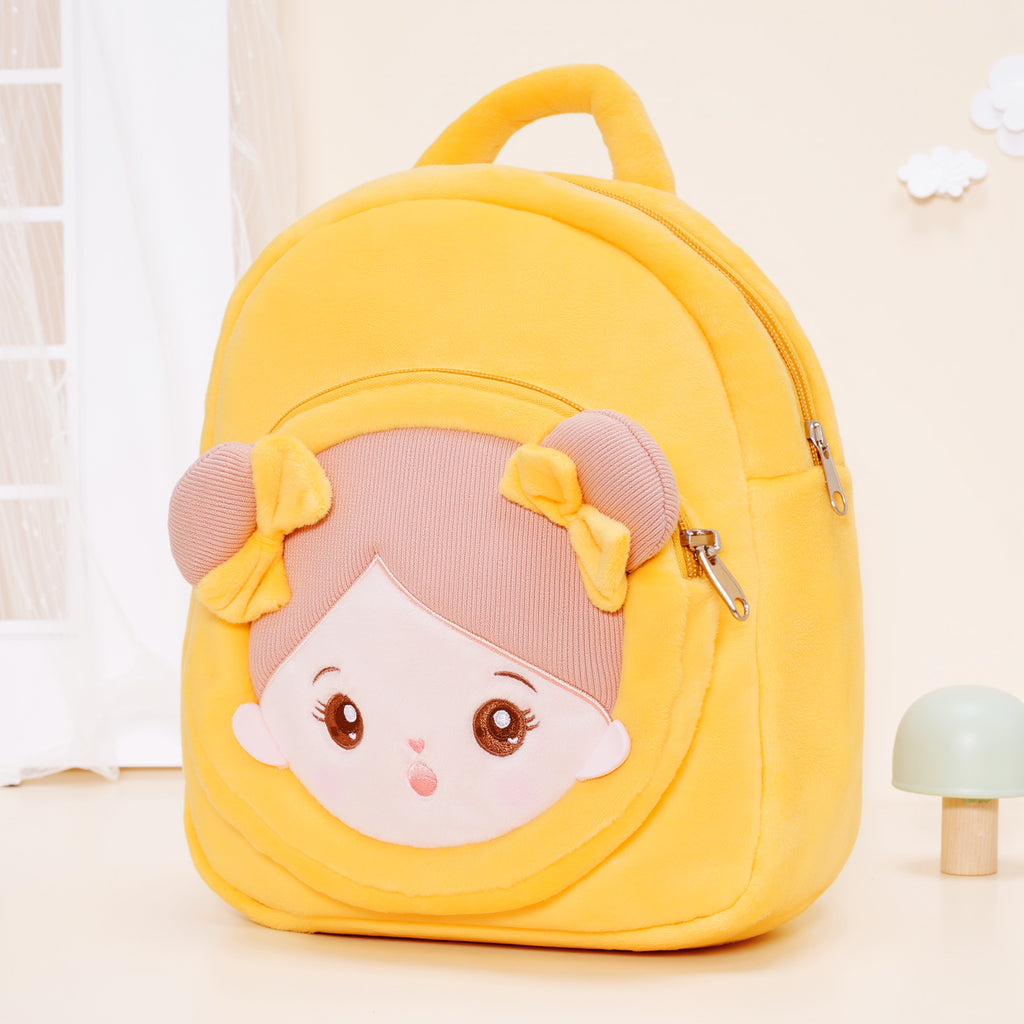 Personalisierter gelber offener Augen Plüsch Baby Mädchen Rucksack