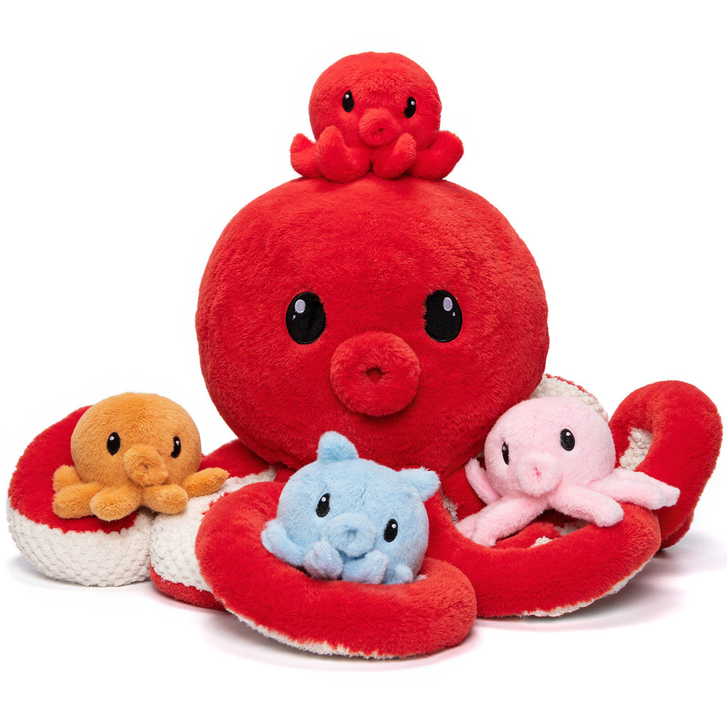 Oktopus-Stofftier mit 4 Baby-Oktopussen darin