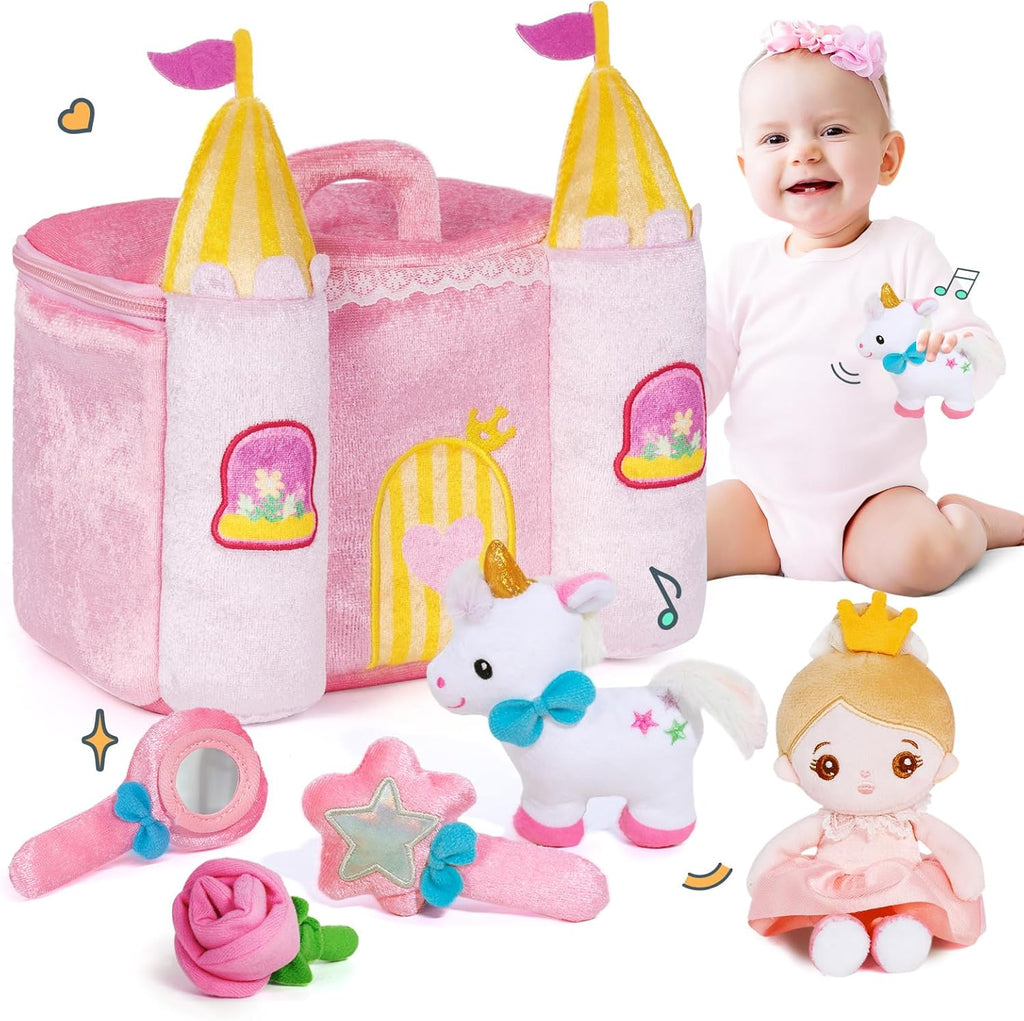 Personalisierte Spielset zum Ersten Plüschspielzeug der Prinzessinnenschloss mit Geräuschen für Babys