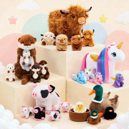 Tierfamilien-Plüschspielzeug-Set – Tiermutter und Tierbabys