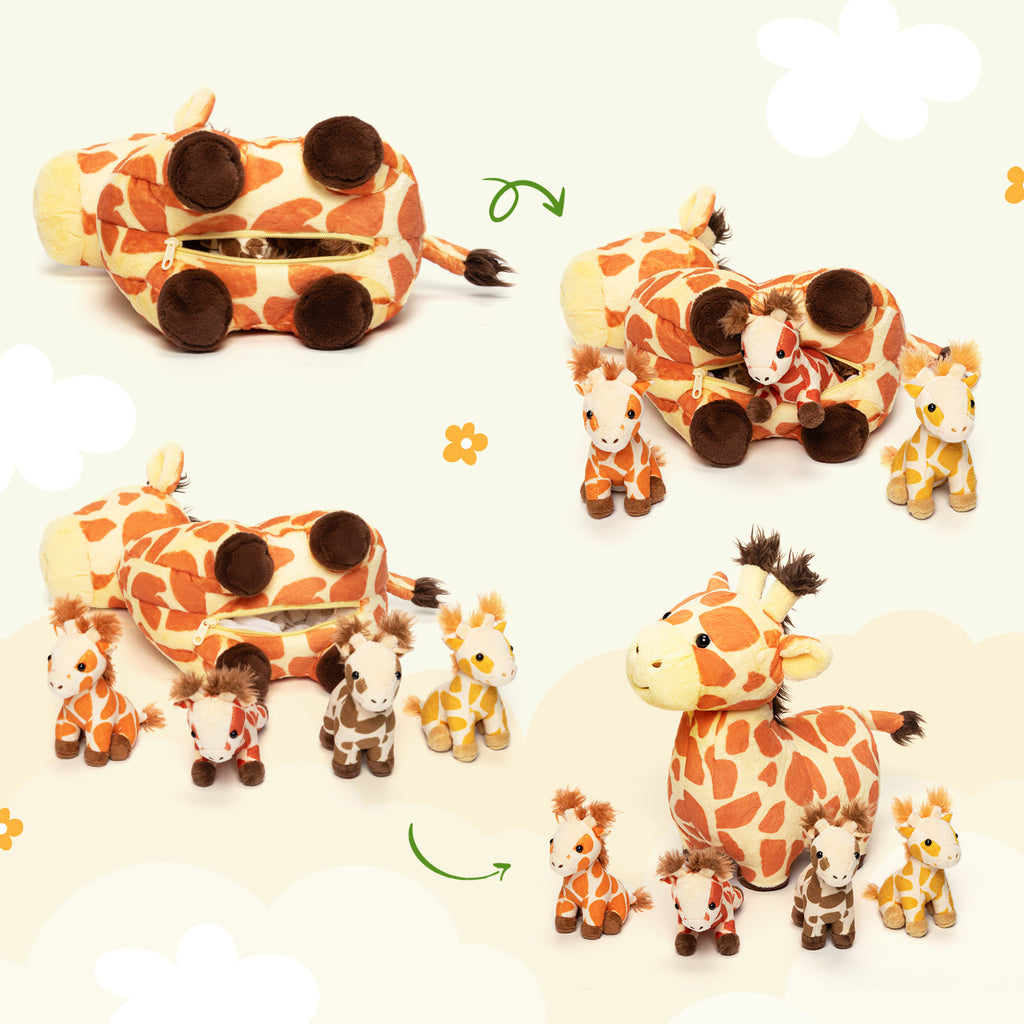 Plüschtier Giraffenfamilie mit 4-teiligem Baby-Geschenkset für Kleinkinder