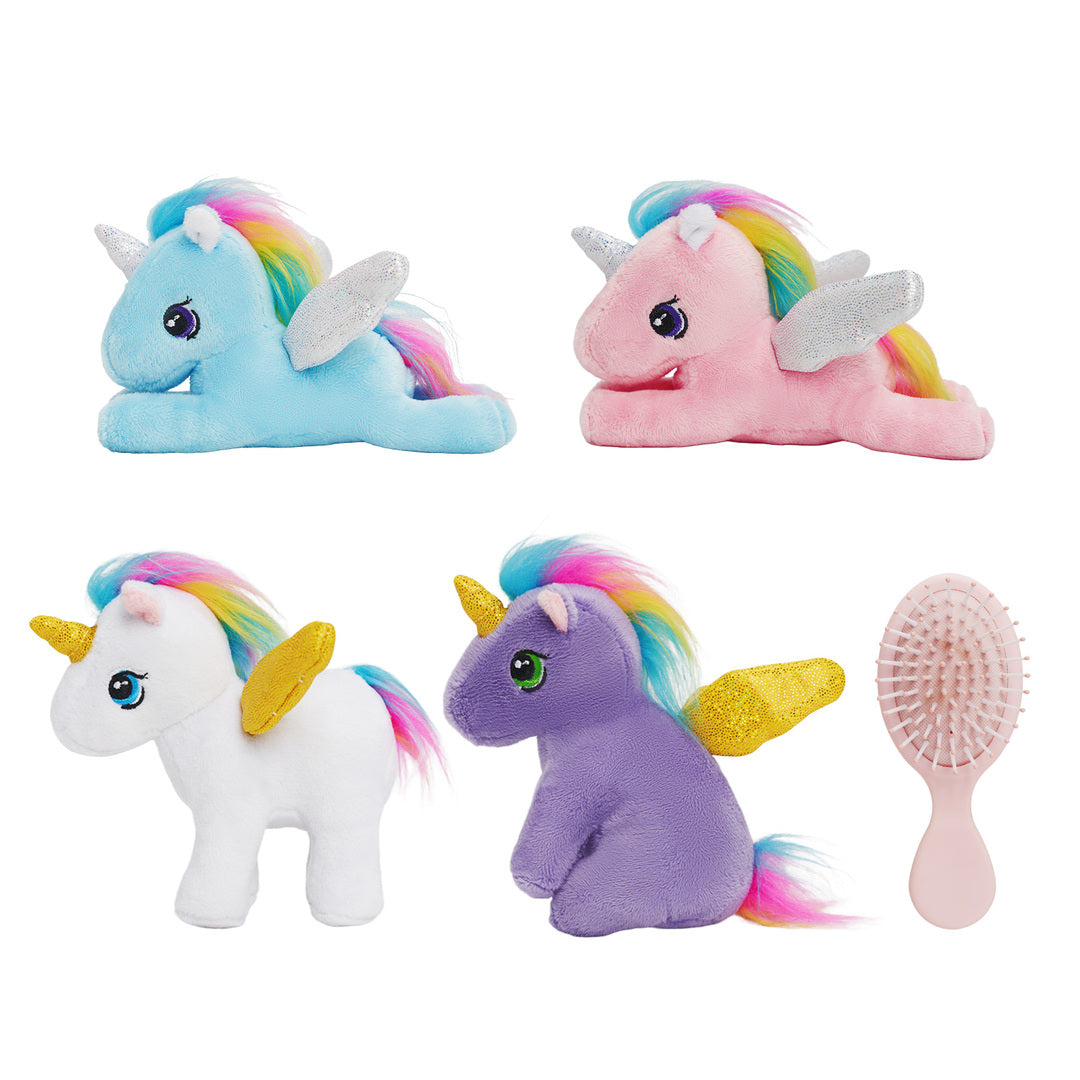 Einhorn-Mama mit Regenbogenmähne und 4 Babys – Plüschfigur
