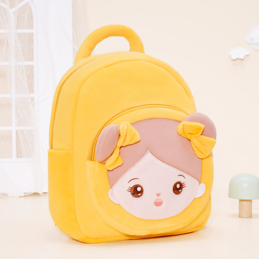 Personalisierter gelber offener Augen Plüsch Baby Mädchen Rucksack