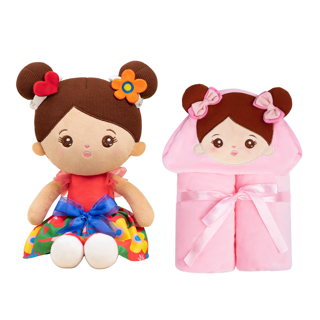 Personalisierte Puppe und 89 cm große, weiche Babydecke (Set)