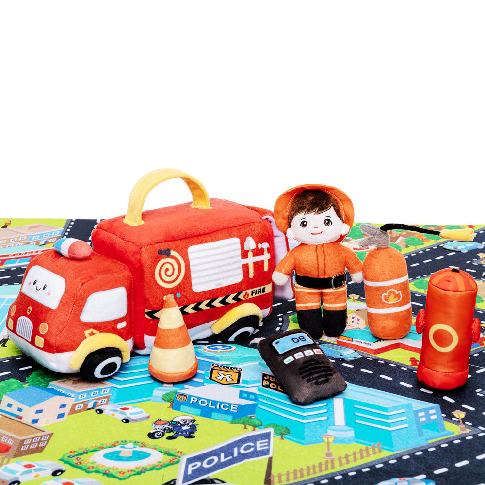 Personalisiertes Baby's First Fire Truck Plüsch Sensory Spielzeug Set