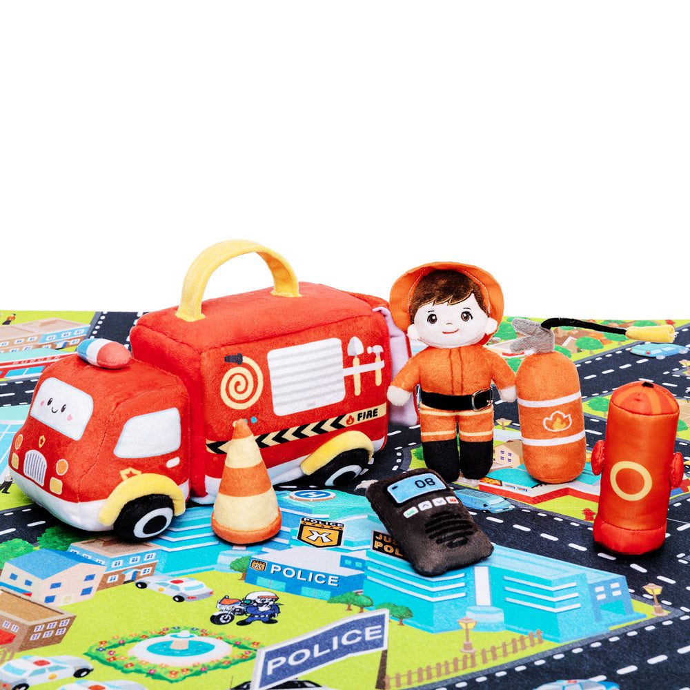 Personalisierte Spielset zum Ersten Plüschspielzeug der Feuerwehrleute mit Geräuschen für Babys