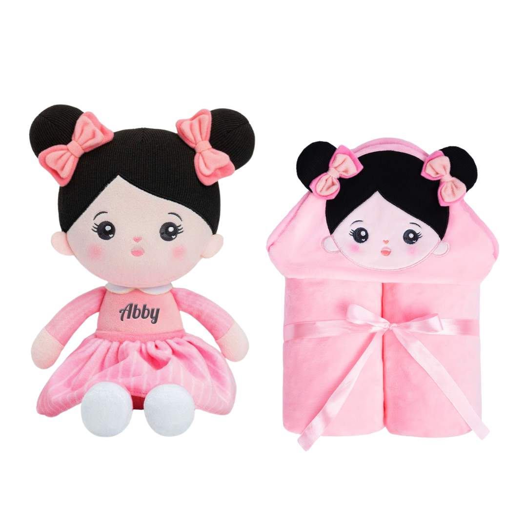 Personalisierte Puppe und 89 cm große, weiche Babydecke (Set)