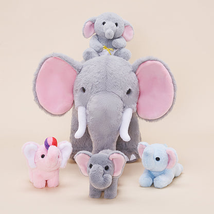 Elefantenfamilie-Plüschspielzeug-Set mit 4-teiligem Baby-Geschenkset