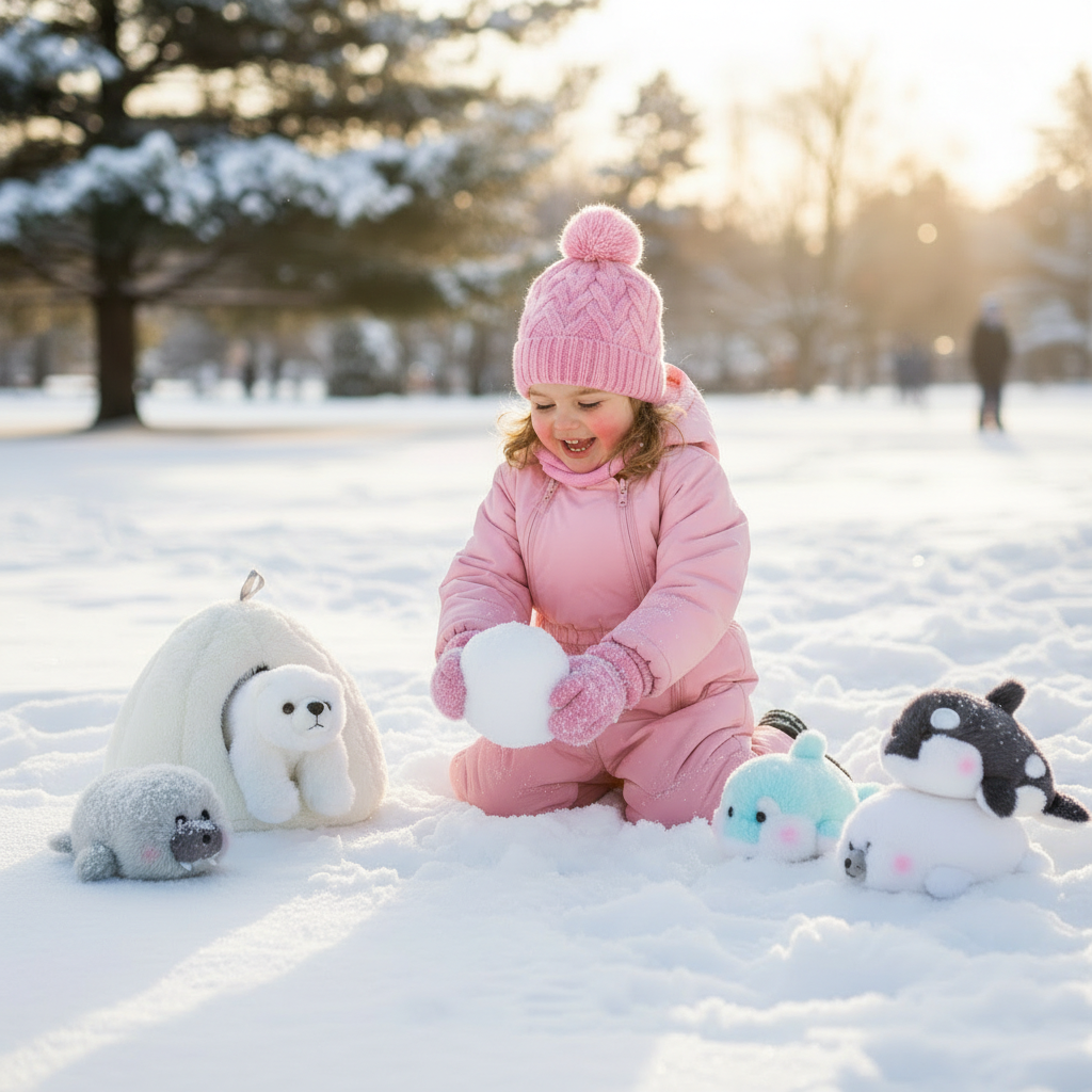 Arktisches Iglu mit 5 Plüschtieren