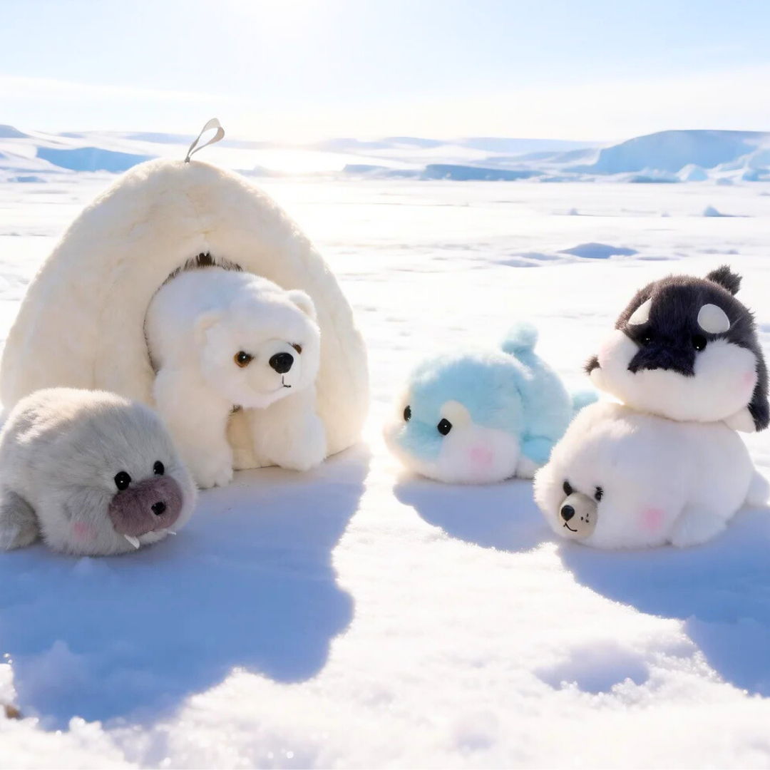 Arktisches Iglu mit 5 Plüschtieren