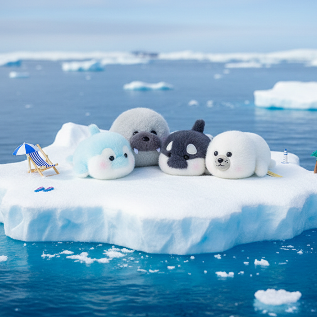Arktisches Iglu mit 5 Plüschtieren