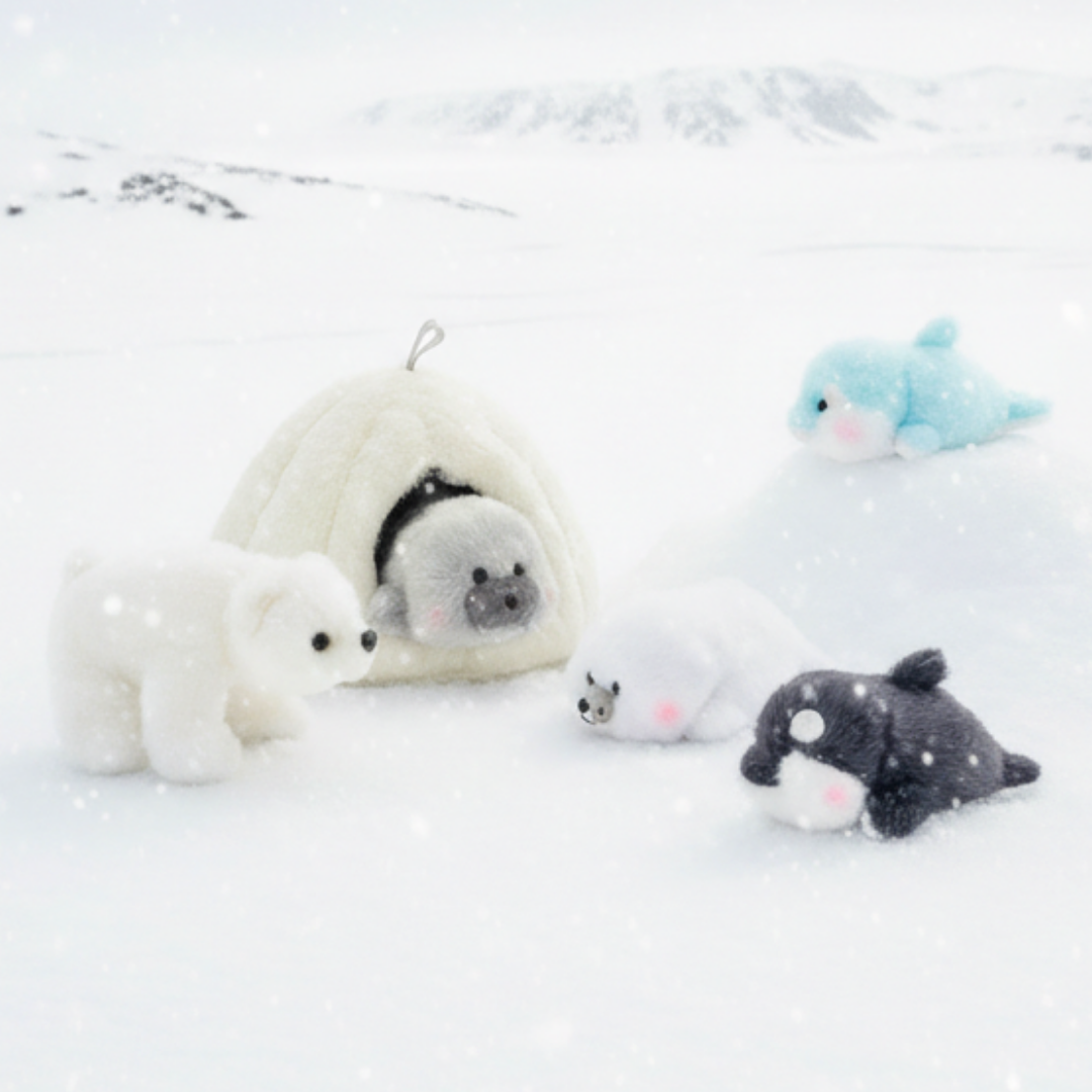 Arktisches Iglu mit 5 Plüschtieren