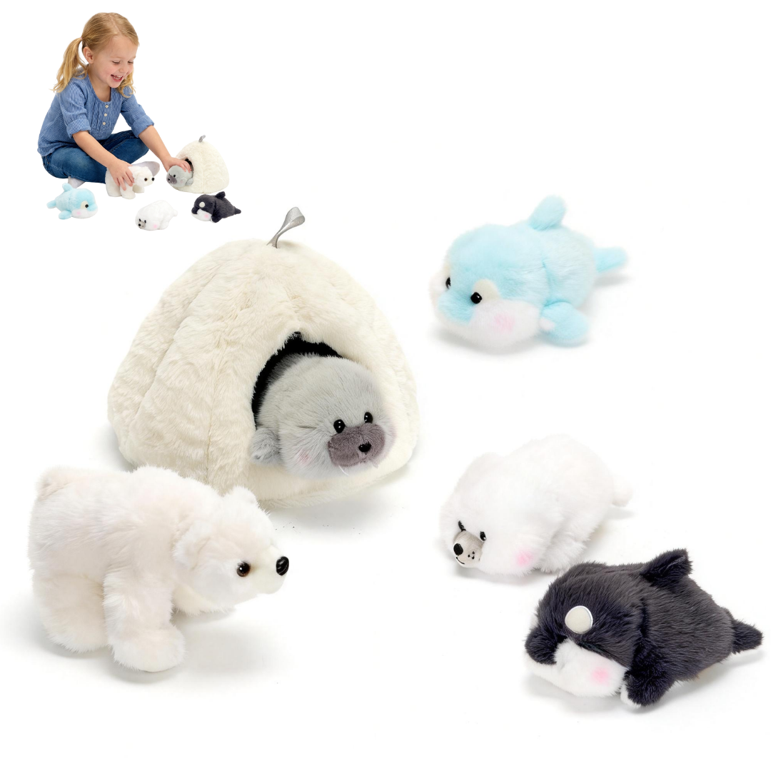 Arktisches Iglu mit 5 Plüschtieren