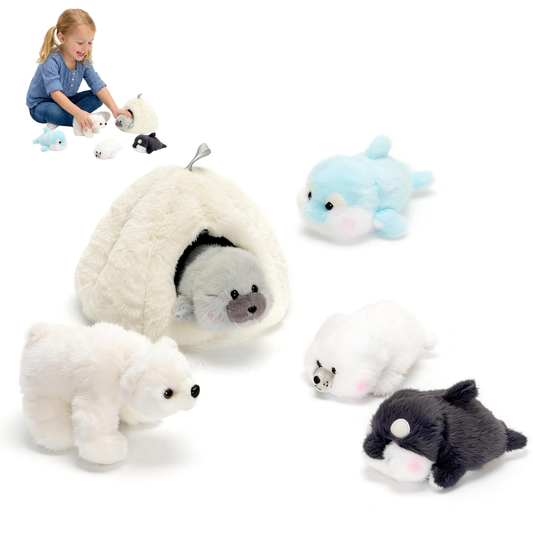 Arktisches Iglu mit 5 Plüschtieren