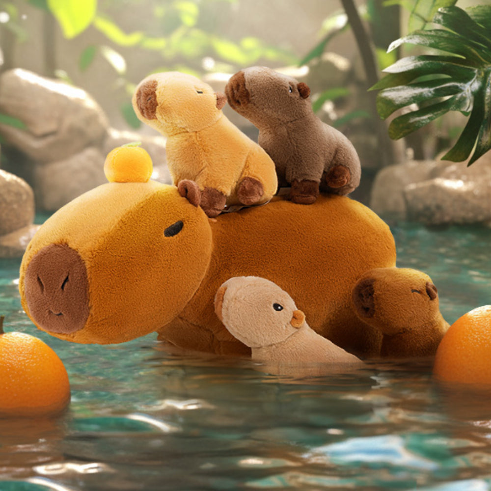 Plüschspielzeug der Capybara-Familie mit 4 Babys Geschenkset für Kleinkinder