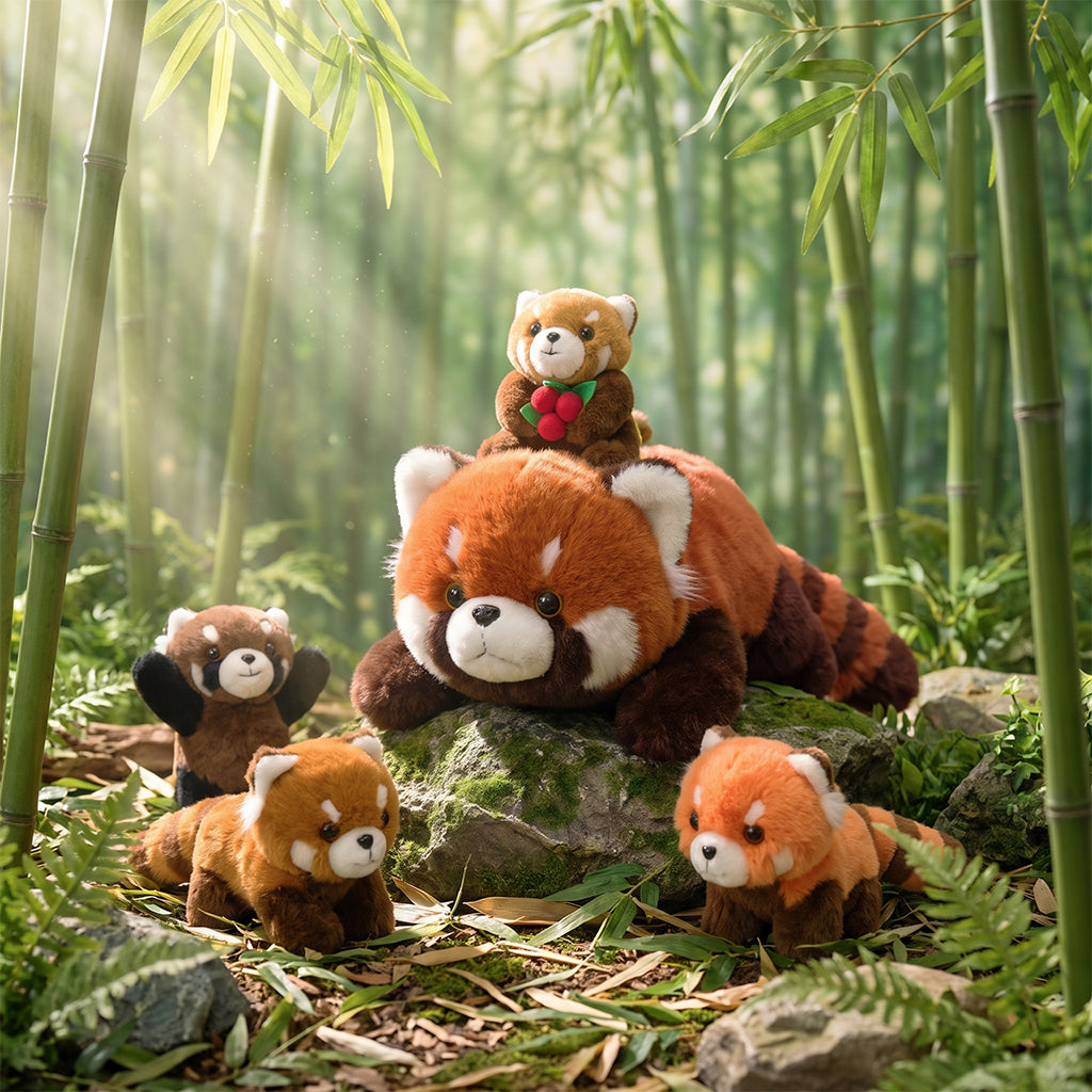 Roter Panda Kuscheltier-Familie mit 4 Babys