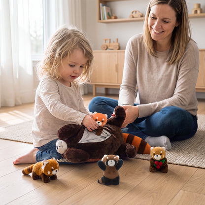 Roter Panda Kuscheltier-Familie mit 4 Babys