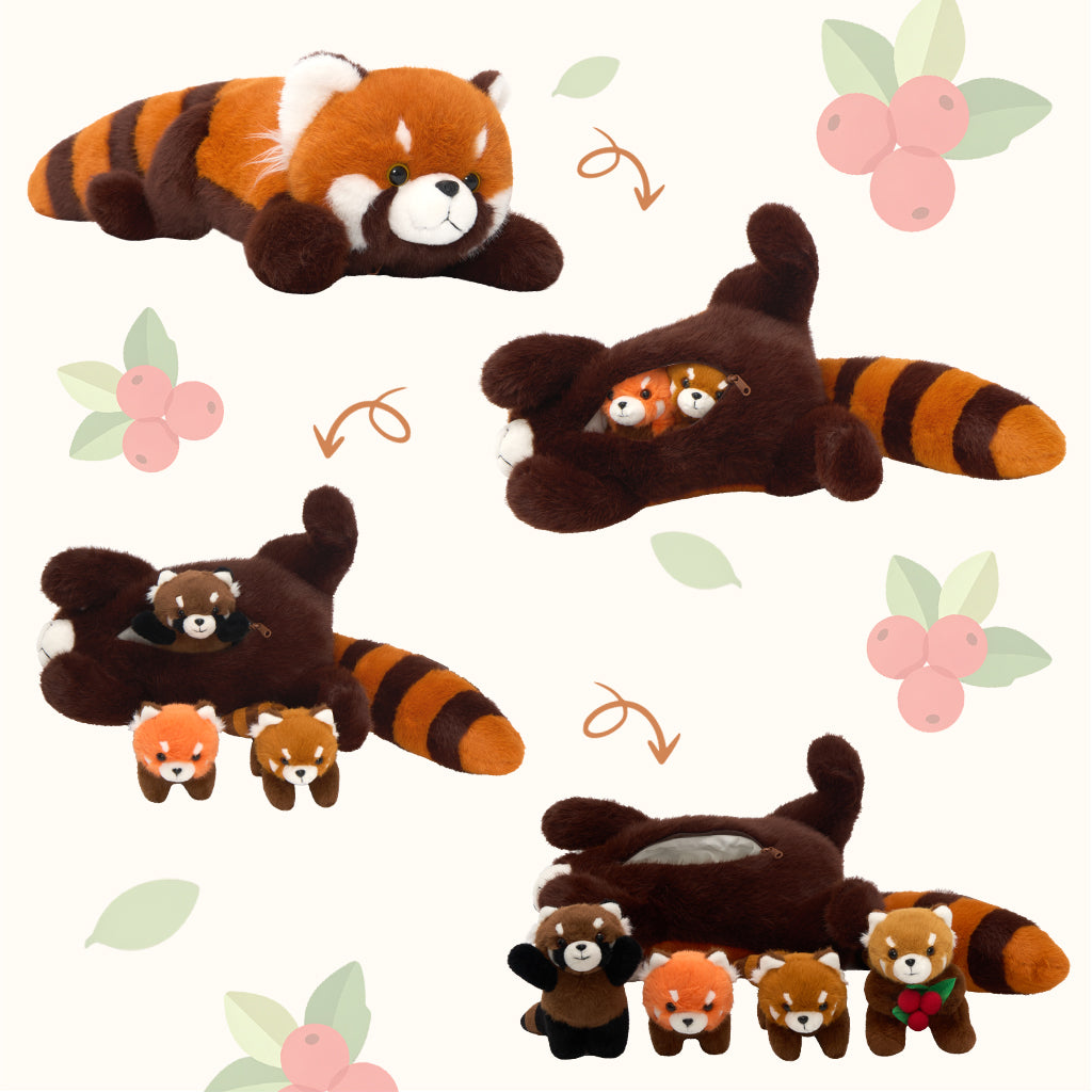 Roter Panda Kuscheltier-Familie mit 4 Babys