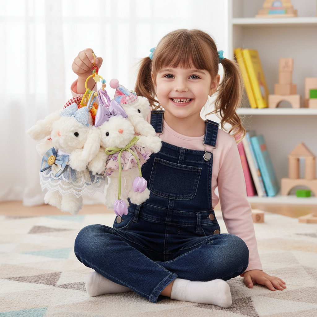 Set mit 5 Anzieh-Hasen-Schlüsselanhänger-Puppen
