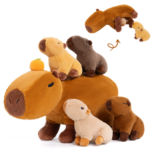 Plüschspielzeug der Capybara-Familie mit 4 Babys Geschenkset für Kleinkinder