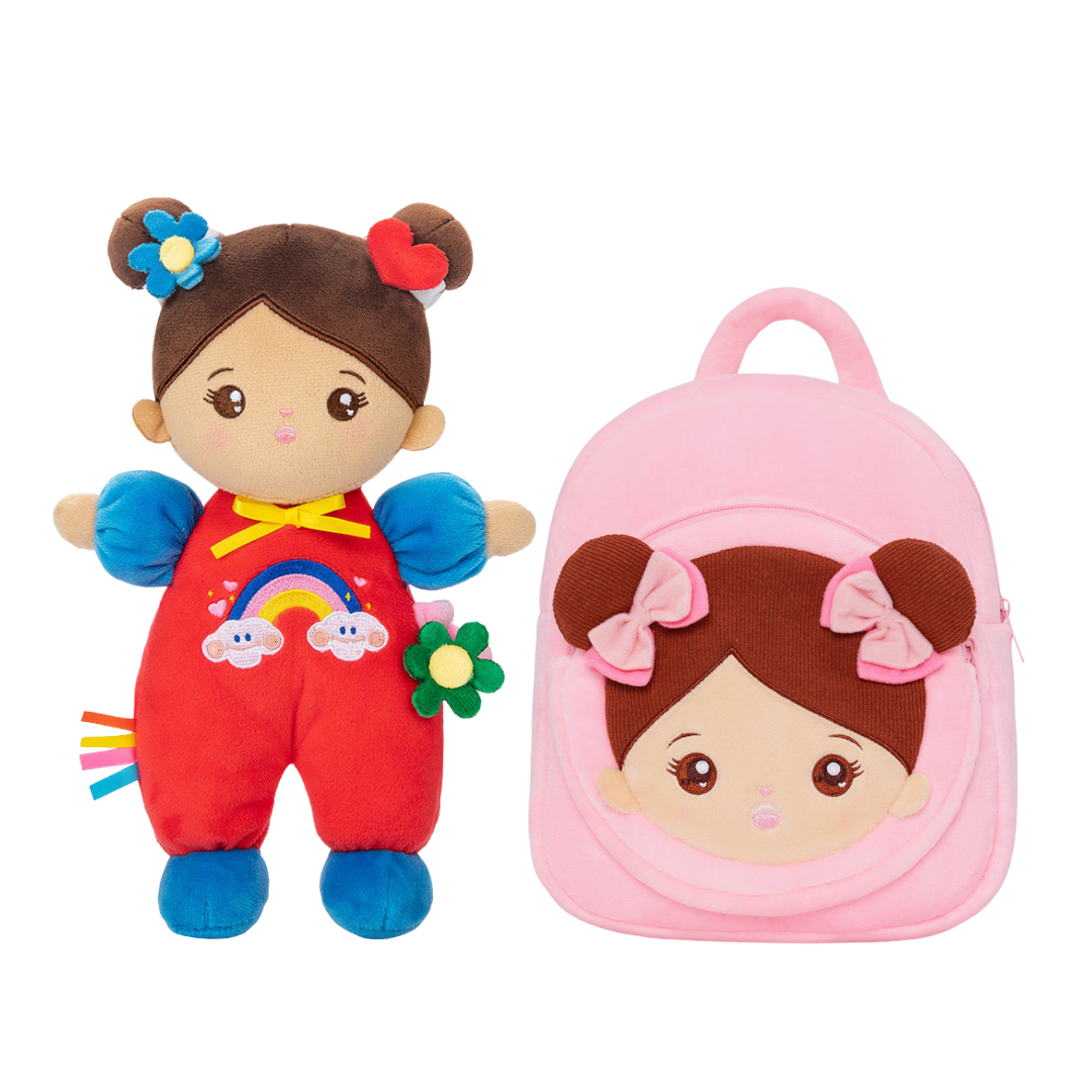 Geschenkset mit weicher Babypuppe und Rucksack