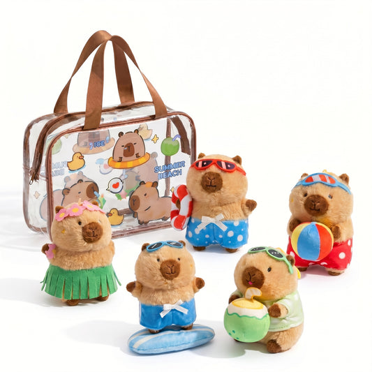 Capybara Sommer-Strandabenteuer 6-teiliges Plüsch-Spielset mit Spritzbeutel (Alter 2-6 Jahre)