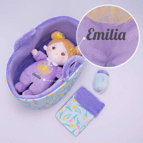 Mini Violett Personalisierte Plüschpuppen mit Offenen Augen & Geschenkset
