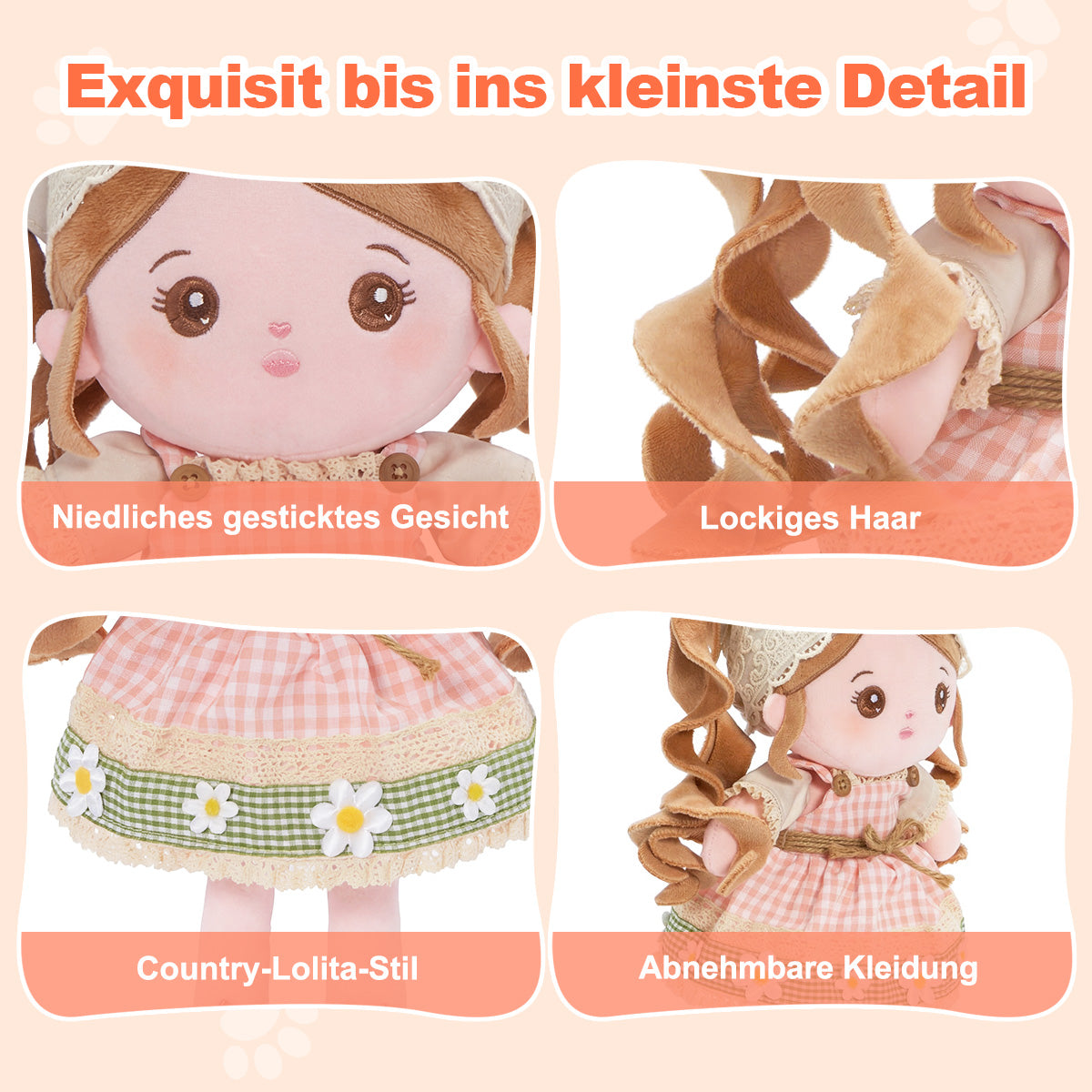 Personalisierte Plüsch-Babypuppe im Landhausstil
