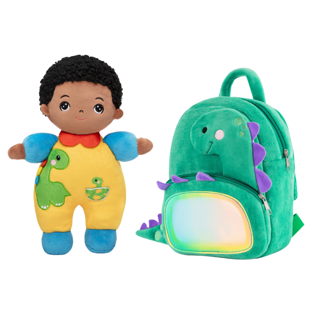 Geschenkset mit weicher Babypuppe und Rucksack