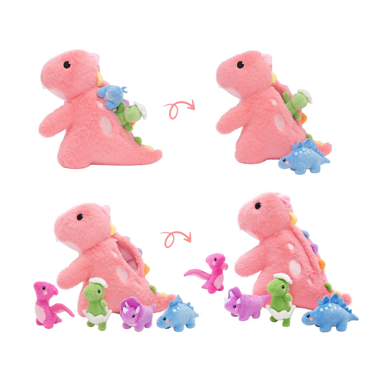 Rosa T-Rex Plüsch-Dinosaurier mit Babys und Umhängeband