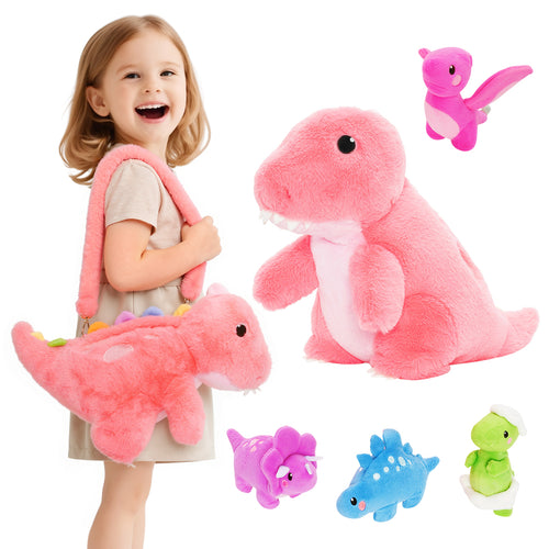 Rosa T-Rex Plüsch-Dinosaurier mit Babys und Umhängeband