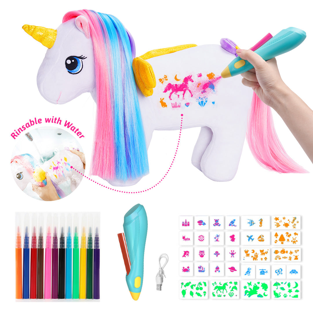 Einhorn-Mama mit Regenbogenmähne und 4 Babys – Plüschfigur