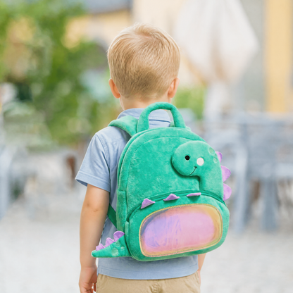 Personalisierter Plüschrucksack Grüner Dinosaurier