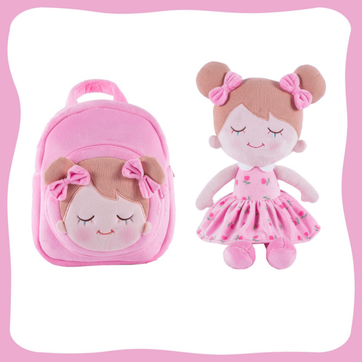 Puppenia Süße Plüschpuppe mit originellem Design und Persönlichkeit + (optionales Set) Rose🌷+Rucksack