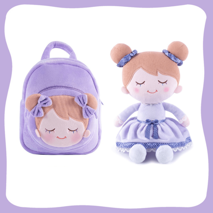 Puppenia Niedliche Persönlichkeits-Plüschpuppe mit originellem Design Helles Lila💜+Rucksack