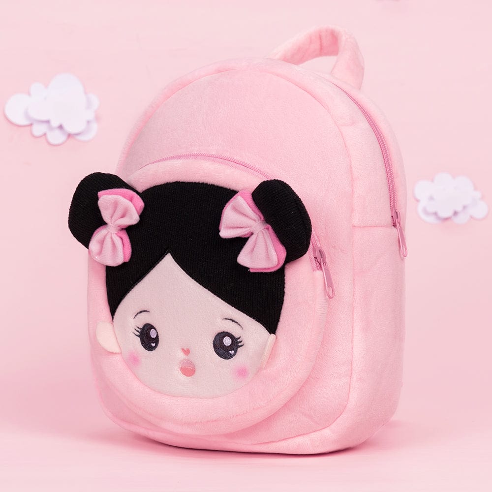 OUOZZZ Personalisierter Plüschrucksack Rosa mit Offenen Augen im Schwarzes Haar