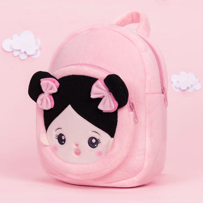 OUOZZZ Personalisierter Plüschrucksack Rosa mit Offenen Augen im Schwarzes Haar