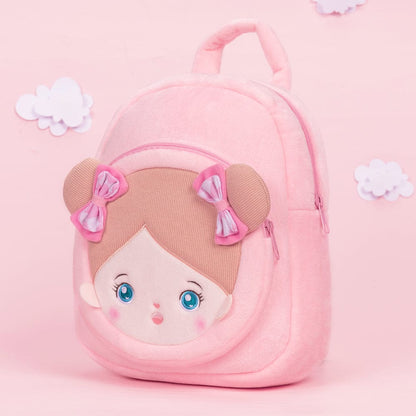 OUOZZZ Personalisierter Plüschrucksack Rosa mit Blaue Offenen Augen