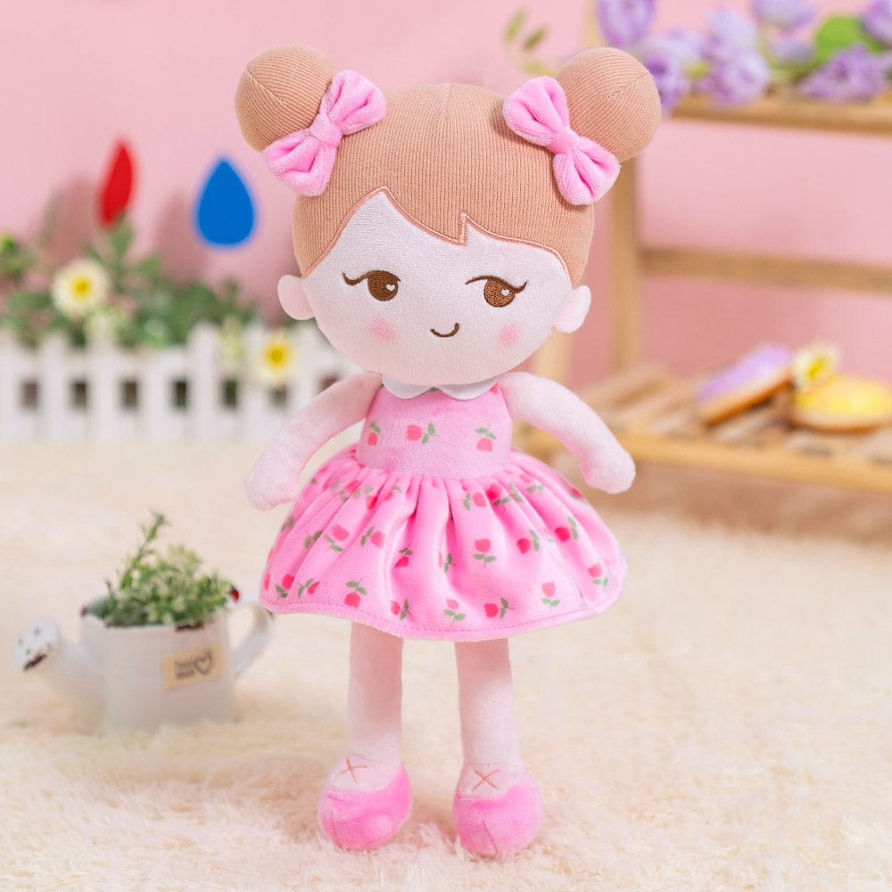 Puppenia Personalisierte Plüschpuppen mit schelmischem Ausdruck im Rosa Kleid + Kinderrucksack Frech😏+Rucksack🎒
