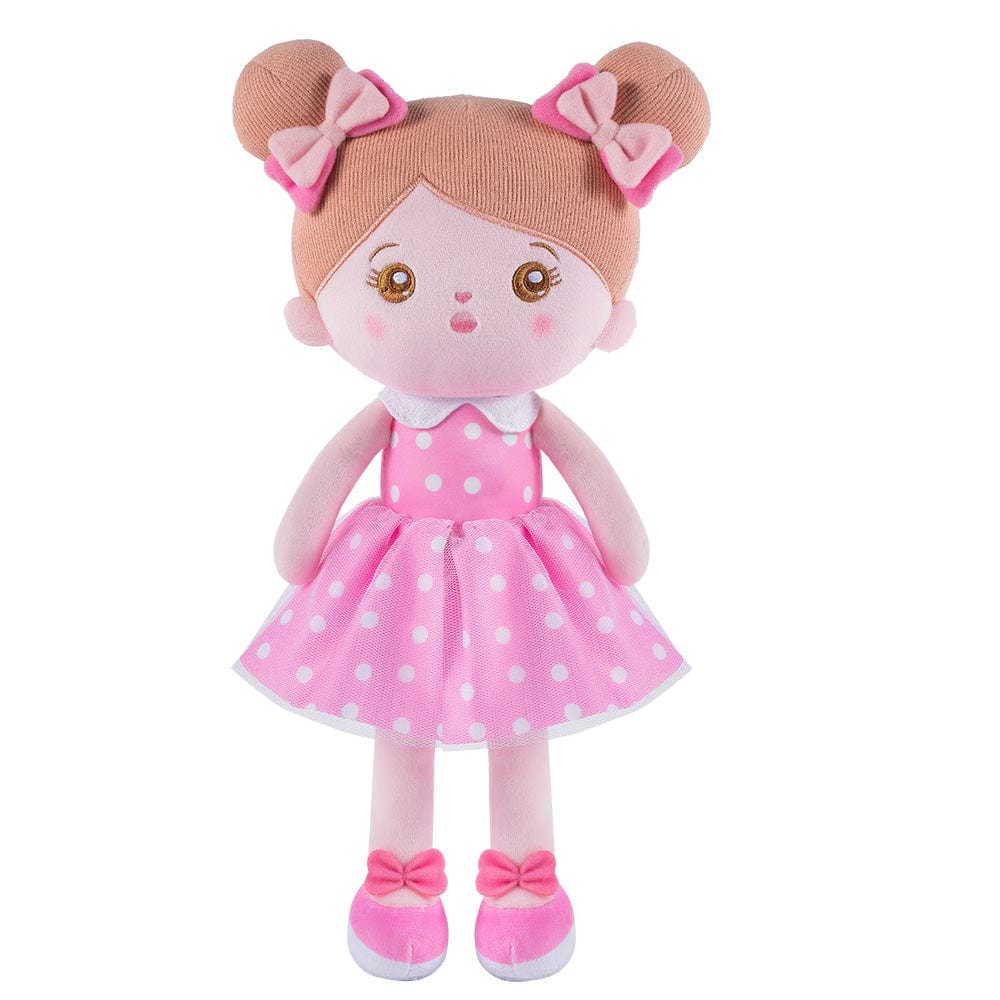 Puppenia Personalisierte Plüschpuppen mit Offenen Augen im Kleid mit Rosa Punkten-1 Punkte Rosen🌸