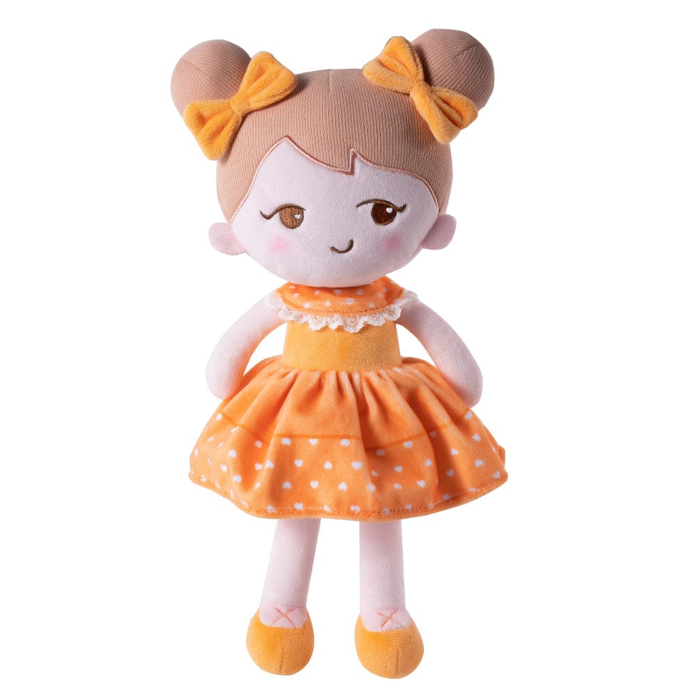 Puppenia Personalisierte Plüschpuppen mit schelmischem Ausdruck im Orangefarbenen Kleid